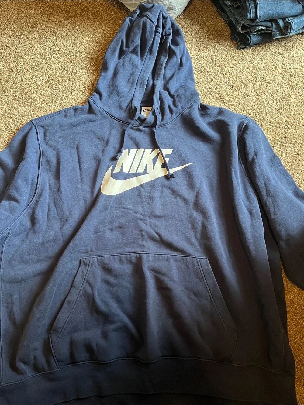 Nike Men's Navy Blue Hoodie with White Swoosh